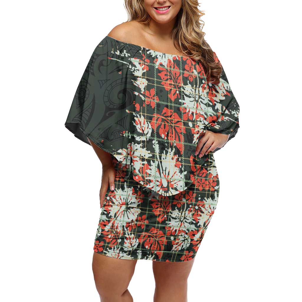 Hawaii Tartan With Hibiscus Family Matching Off Shoulder Short Dress and Hawaiian Shirt Polynesian Pattern Vintage