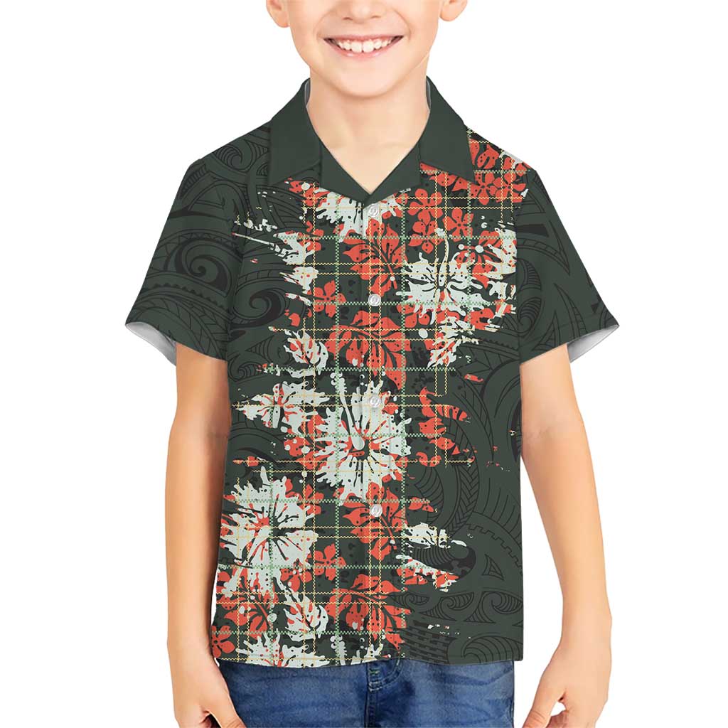 Hawaii Tartan With Hibiscus Family Matching Off Shoulder Short Dress and Hawaiian Shirt Polynesian Pattern Vintage