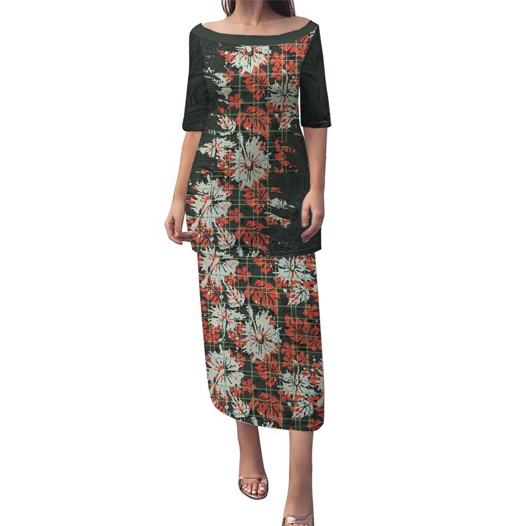 Hawaii Tartan With Hibiscus Family Matching Puletasi and Hawaiian Shirt Polynesian Pattern Vintage
