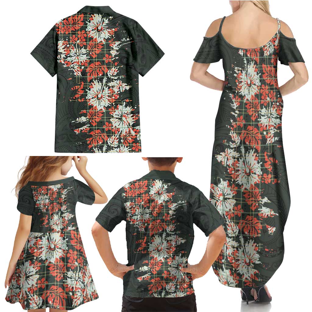 Hawaii Tartan With Hibiscus Family Matching Summer Maxi Dress and Hawaiian Shirt Polynesian Pattern Vintage