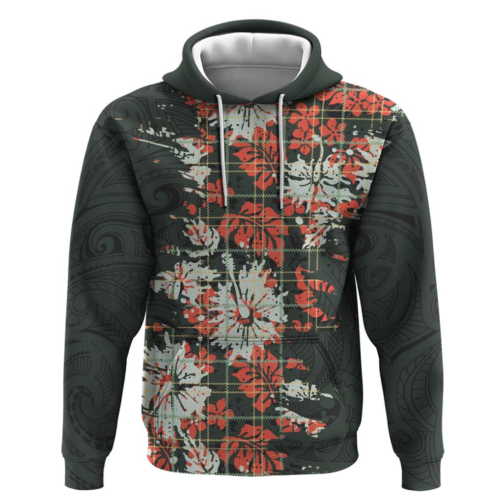 Hawaii Tartan With Hibiscus Hoodie Polynesian Pattern Vintage