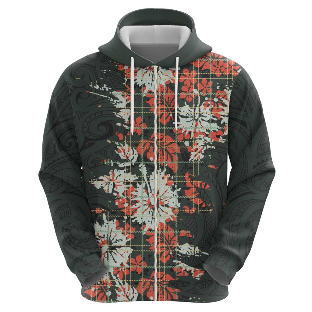 Hawaii Tartan With Hibiscus Hoodie Polynesian Pattern Vintage