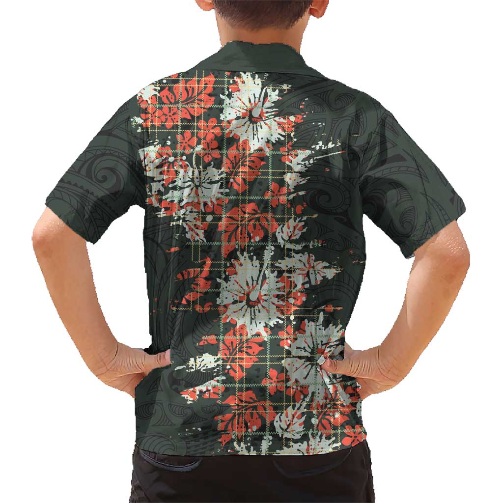Hawaii Tartan With Hibiscus Kid Hawaiian Shirt Polynesian Pattern Vintage