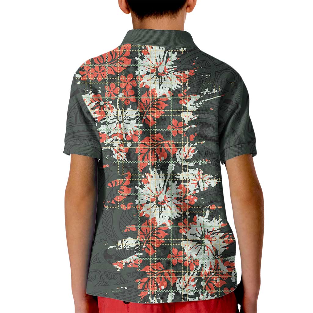 Hawaii Tartan With Hibiscus Kid Polo Shirt Polynesian Pattern Vintage