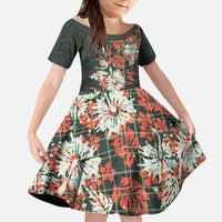 Hawaii Tartan With Hibiscus Kid Short Sleeve Dress Polynesian Pattern Vintage
