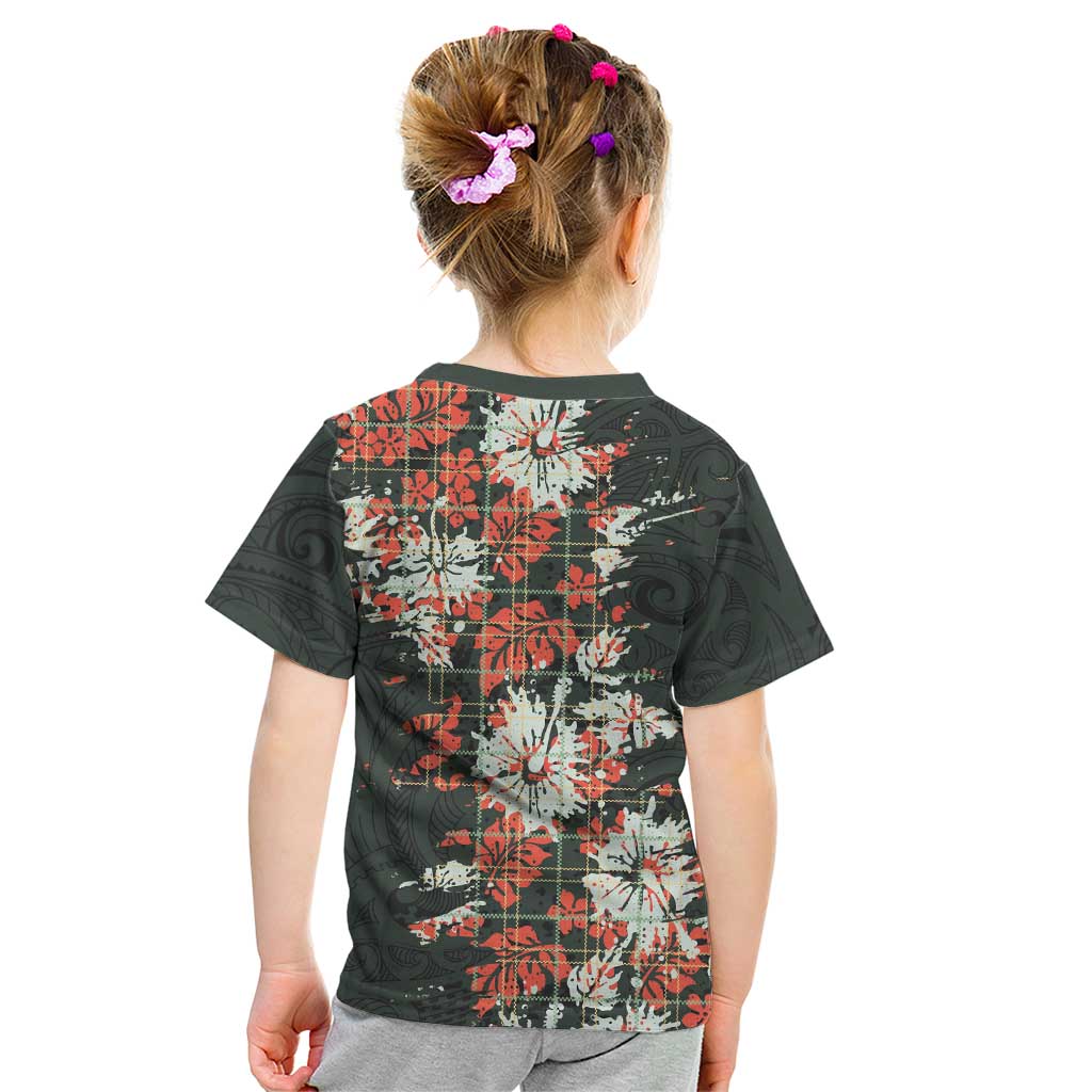 Hawaii Tartan With Hibiscus Kid T Shirt Polynesian Pattern Vintage