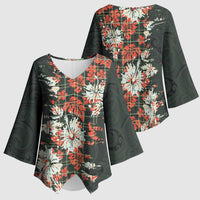 Hawaii Tartan With Hibiscus Kimono Sleeve Blouse Polynesian Pattern Vintage