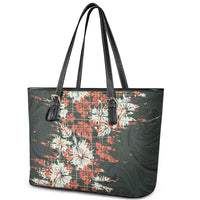 Hawaii Tartan With Hibiscus Leather Tote Bag Polynesian Pattern Vintage