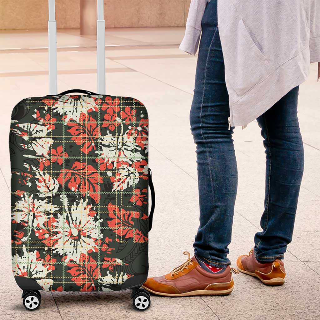 Hawaii Tartan With Hibiscus Luggage Cover Polynesian Pattern Vintage