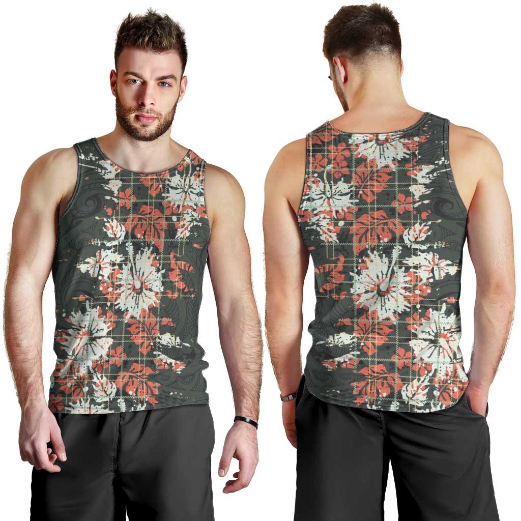 Hawaii Tartan With Hibiscus Men Tank Top Polynesian Pattern Vintage