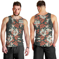 Hawaii Tartan With Hibiscus Men Tank Top Polynesian Pattern Vintage