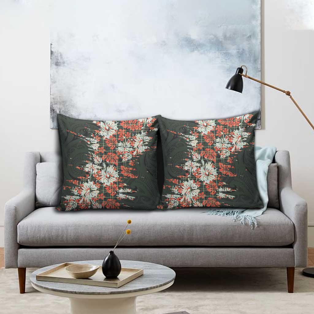Hawaii Tartan With Hibiscus Pillow Cover Polynesian Pattern Vintage