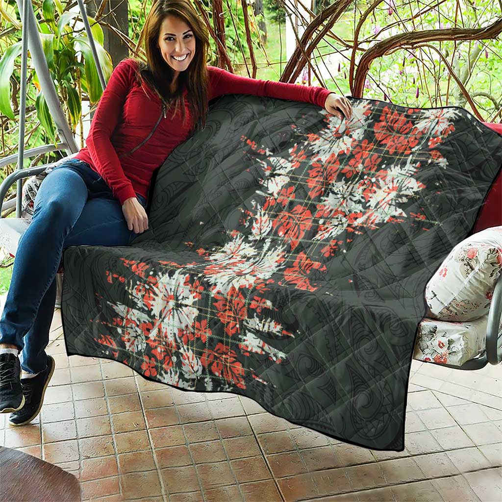 Hawaii Tartan With Hibiscus Quilt Polynesian Pattern Vintage