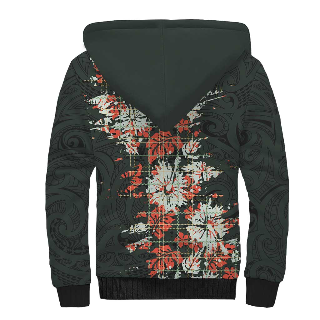 Hawaii Tartan With Hibiscus Sherpa Hoodie Polynesian Pattern Vintage