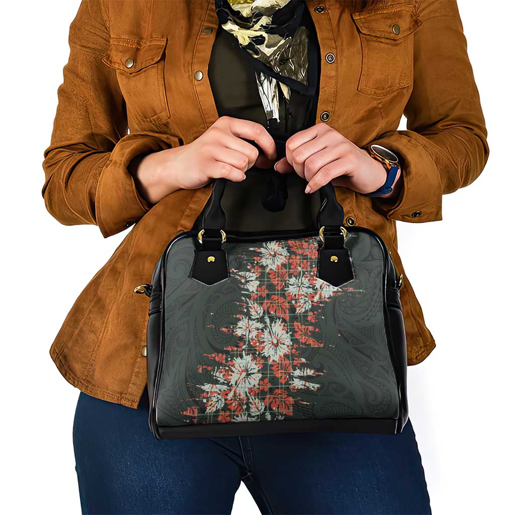 Hawaii Tartan With Hibiscus Shoulder Handbag Polynesian Pattern Vintage