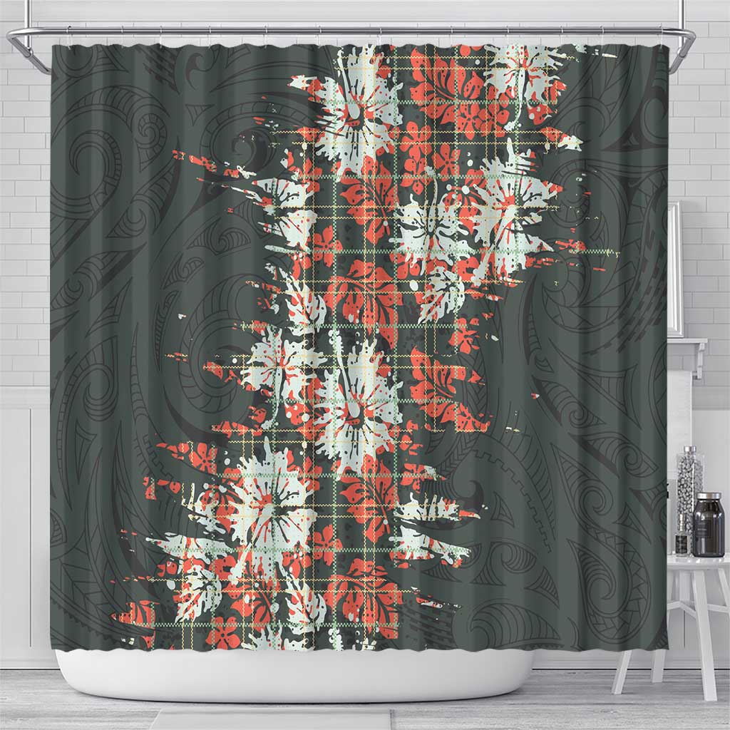 Hawaii Tartan With Hibiscus Shower Curtain Polynesian Pattern Vintage