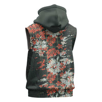 Hawaii Tartan With Hibiscus Sleeveless Zip Hoodie Polynesian Pattern Vintage