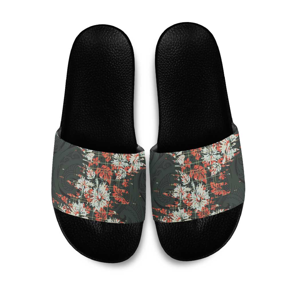 Hawaii Tartan With Hibiscus Slide Sandals Polynesian Pattern Vintage