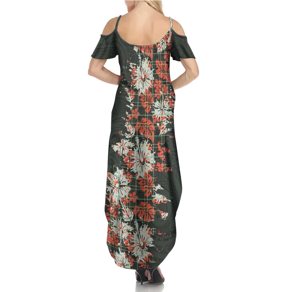 Hawaii Tartan With Hibiscus Summer Maxi Dress Polynesian Pattern Vintage