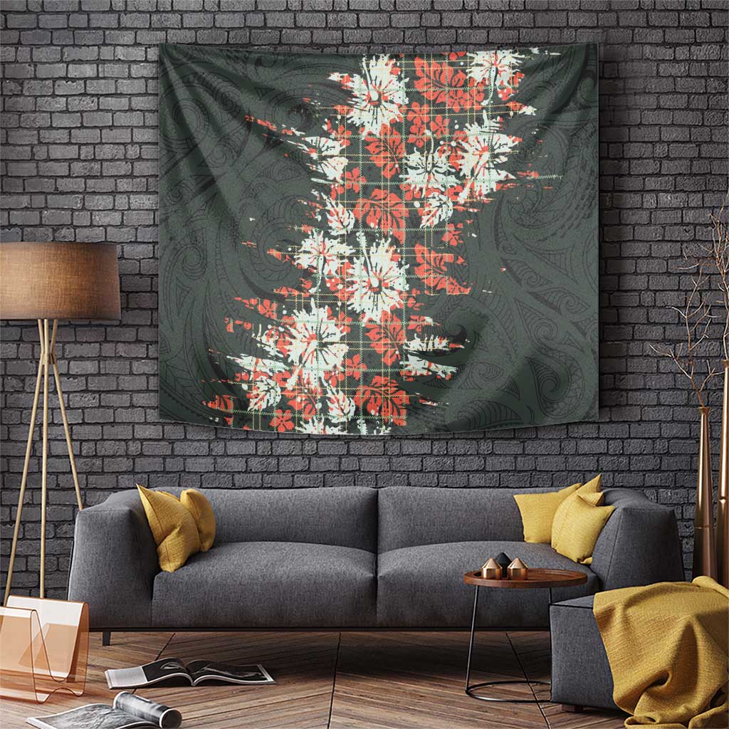 Hawaii Tartan With Hibiscus Tapestry Polynesian Pattern Vintage