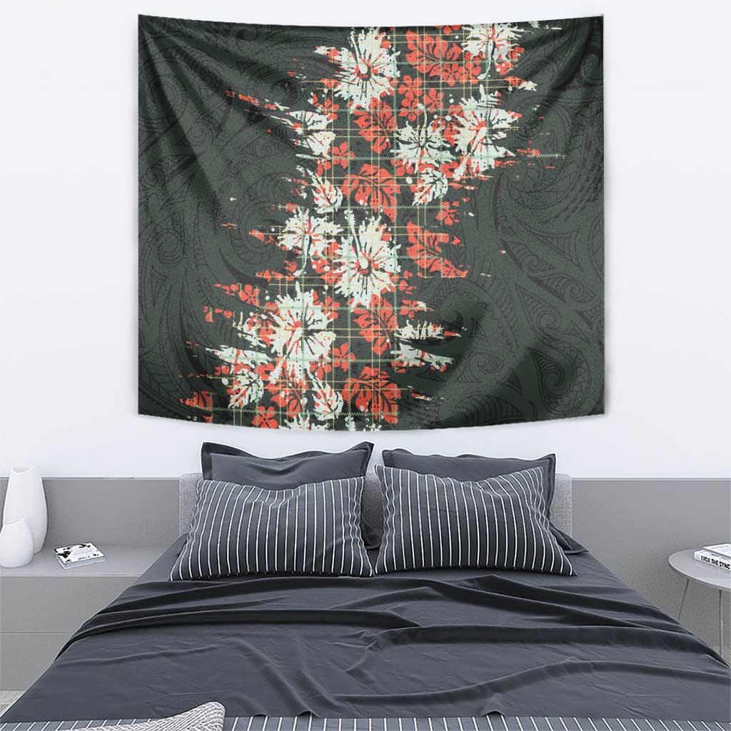 Hawaii Tartan With Hibiscus Tapestry Polynesian Pattern Vintage