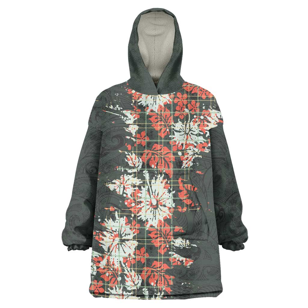 Hawaii Tartan With Hibiscus Wearable Blanket Hoodie Polynesian Pattern Vintage