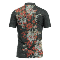 Hawaii Tartan With Hibiscus Zipper Polo Shirt Polynesian Pattern Vintage