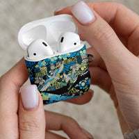 Japanese Hawaiian Crane AirPods Case Blue Tapa Patchwork Pattern