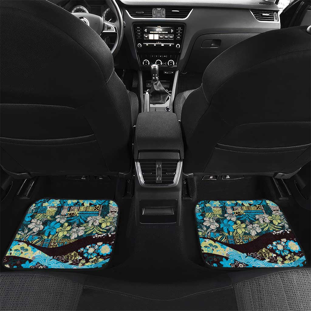 Japanese Hawaiian Crane Car Mats Blue Tapa Patchwork Pattern