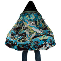 Japanese Hawaiian Crane Cloak Blue Tapa Patchwork Pattern