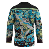 Japanese Hawaiian Crane Hockey Jersey Blue Tapa Patchwork Pattern