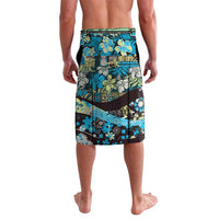 Japanese Hawaiian Crane Lavalava Blue Tapa Patchwork Pattern