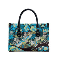 Japanese Hawaiian Crane Leather Bag Blue Tapa Patchwork Pattern