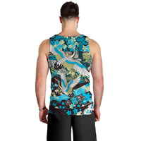 Japanese Hawaiian Crane Men Tank Top Blue Tapa Patchwork Pattern