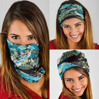 Japanese Hawaiian Crane Neck Gaiter Blue Tapa Patchwork Pattern