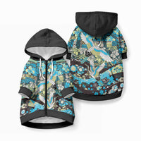 Japanese Hawaiian Crane Pet Hoodie Blue Tapa Patchwork Pattern LT9 Zip-up Blue - Polynesian Pride