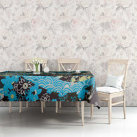 Japanese Hawaiian Crane Tablecloth Blue Tapa Patchwork Pattern