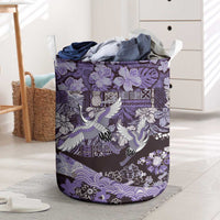 Japanese Hawaiian Crane Laundry Basket Purple Tapa Patchwork Pattern