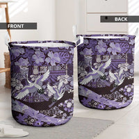 Japanese Hawaiian Crane Laundry Basket Purple Tapa Patchwork Pattern
