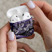 Japanese Hawaiian Crane AirPods Case Purple Tapa Patchwork Pattern