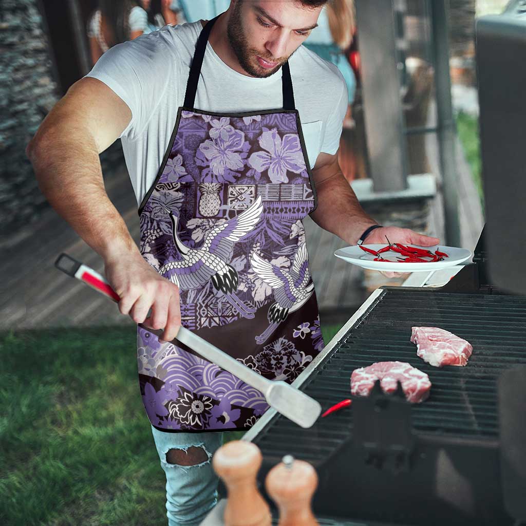 Japanese Hawaiian Crane Apron Purple Tapa Patchwork Pattern