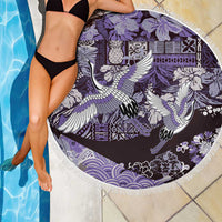 Japanese Hawaiian Crane Beach Blanket Purple Tapa Patchwork Pattern