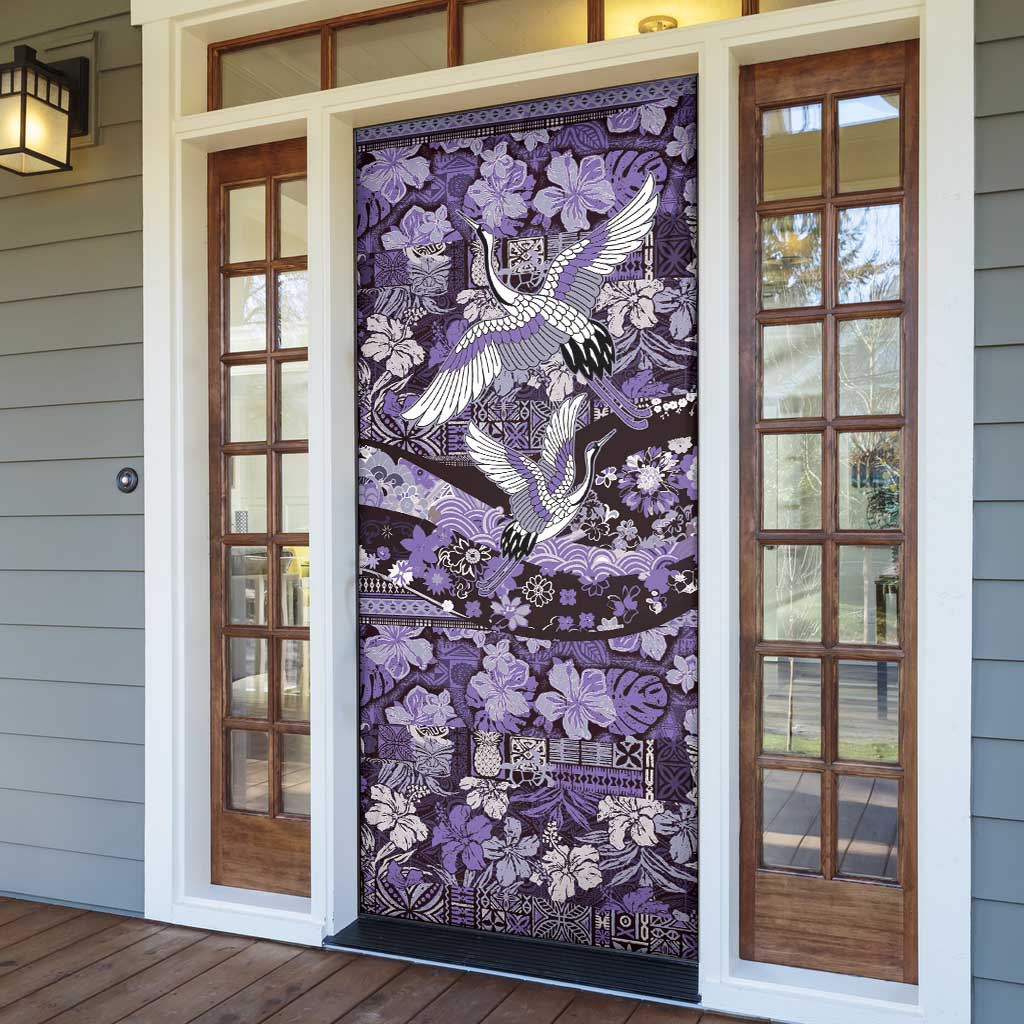 Japanese Hawaiian Crane Door Cover Purple Tapa Patchwork Pattern