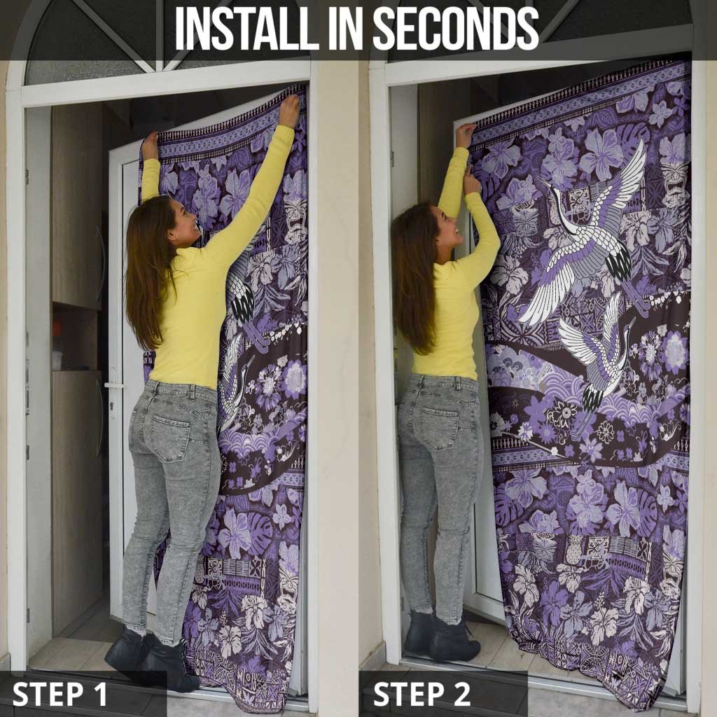Japanese Hawaiian Crane Door Cover Purple Tapa Patchwork Pattern