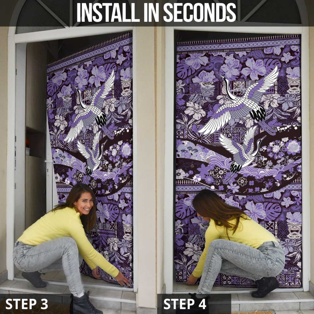 Japanese Hawaiian Crane Door Cover Purple Tapa Patchwork Pattern