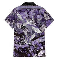 Japanese Hawaiian Crane Family Matching Puletasi and Hawaiian Shirt Purple Tapa Patchwork Pattern
