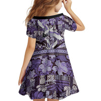 Japanese Hawaiian Crane Family Matching Tank Maxi Dress and Hawaiian Shirt Purple Tapa Patchwork Pattern