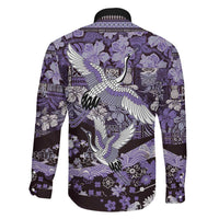 Japanese Hawaiian Crane Family Matching Tank Maxi Dress and Hawaiian Shirt Purple Tapa Patchwork Pattern