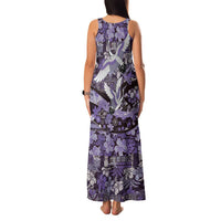Japanese Hawaiian Crane Family Matching Tank Maxi Dress and Hawaiian Shirt Purple Tapa Patchwork Pattern