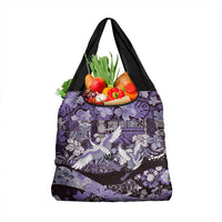 Japanese Hawaiian Crane Grocery Bag Purple Tapa Patchwork Pattern